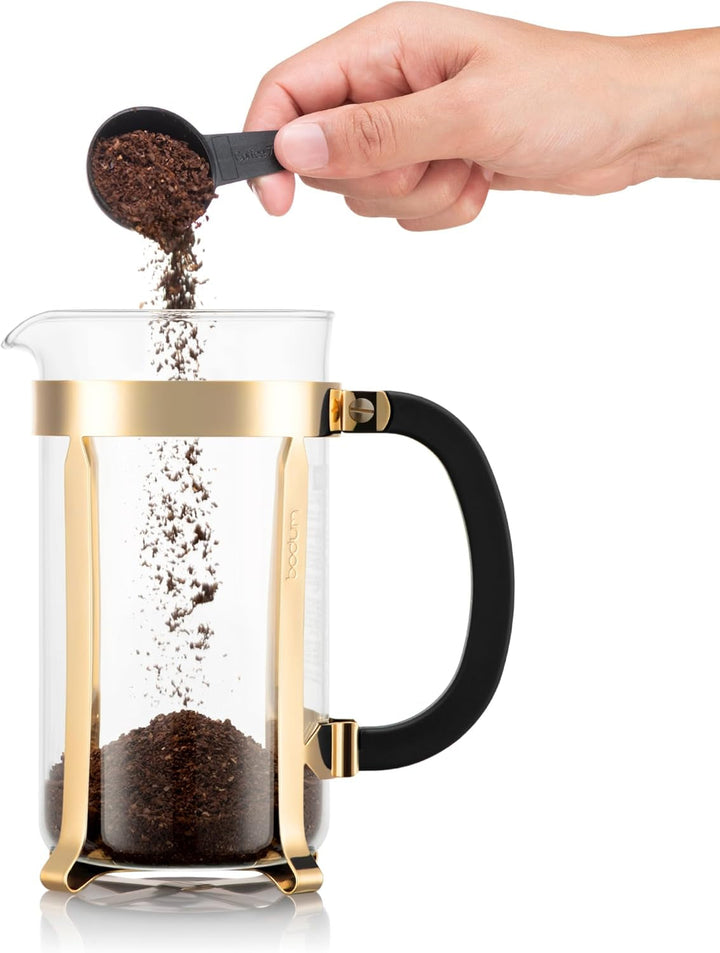 Cafetieră Bodum French Press Chambord - 1L / 8 căni Gold - Sticlă rezistentă la căldură și filtru din oțel inoxidabil - Cafetieră fără BPA, potrivită pentru mașina de spălat vase - Fabricată în Portugalia