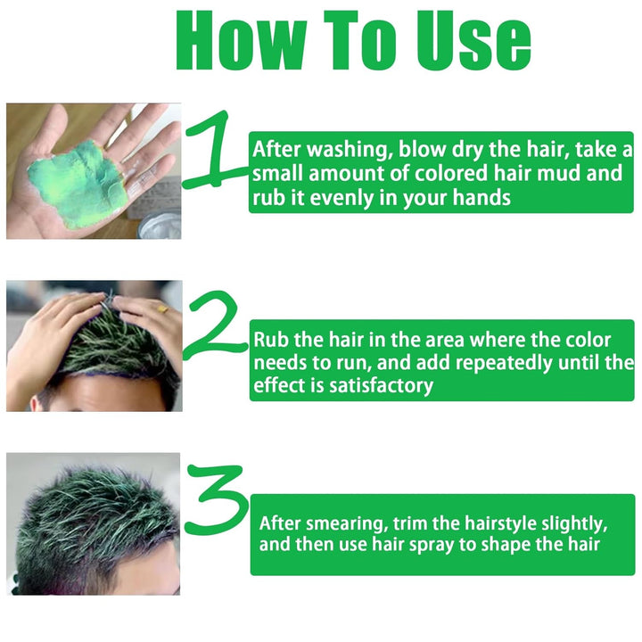 Ceară de păr temporară verde, spray de păr verde nebun temporar, noroi semipermanent lavabil, culoare de păr o singură dată, noroi de pastă de păr de styling instant, culoare naturală pentru păr pentru petreceri, activități și Halloween Vopsea pentru par Naty Shop