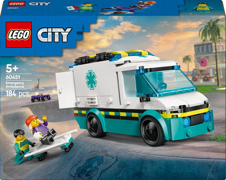 LEGO City Ambulanță - jucărie cu 2 minifigurine (skateboarder și șofer) - jucărie educativă pentru băieți și fete de la 5 ani - idei de cadouri pentru ziua de naștere și de sărbători 60451