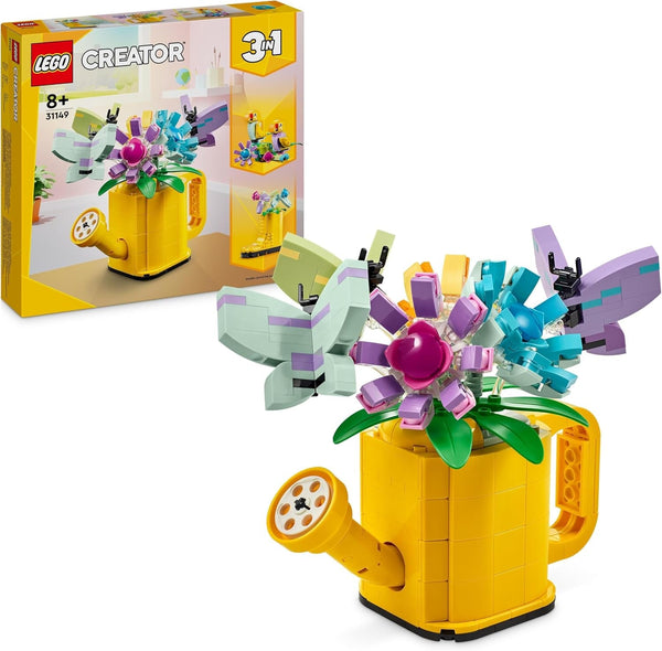 LEGO Creator 3In1 Set de stropitoare cu flori, decorare cameră copii, construiește o stropitoare cu buchet de flori, cizme de cauciuc sau 2 păsări de jucărie, cadou creativ pentru fete și băieți de la 8 ani 31149