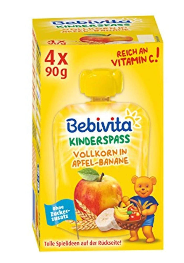 Kids fun fructe și cereale, integrale în mere-banane, pachet de 4 ( 4 X 90 grame )