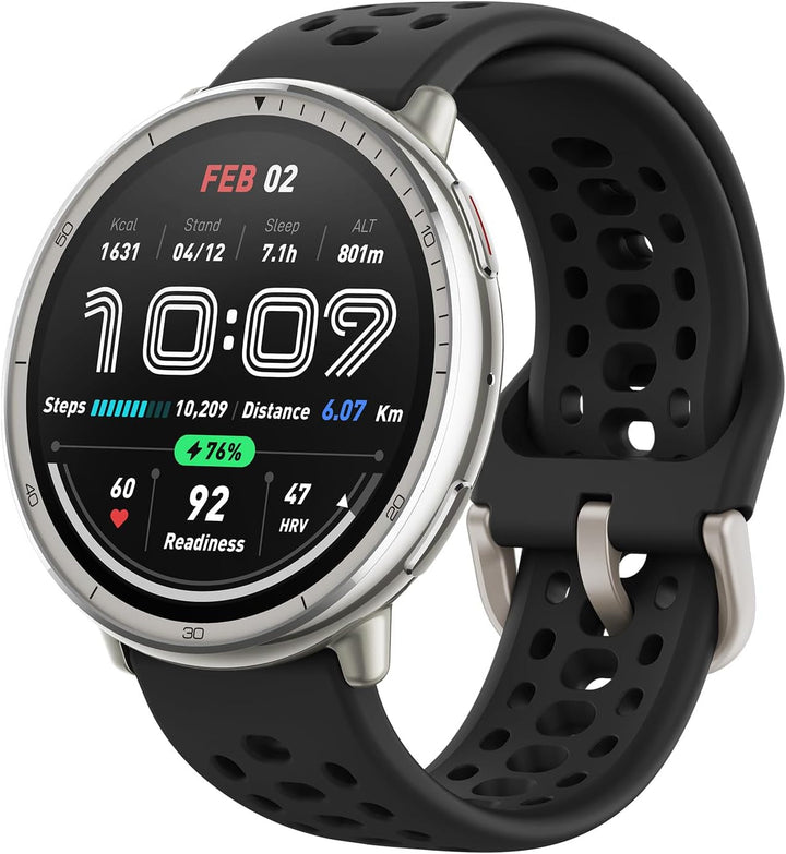AMAZFIT Active 2 Smartwatch 44mm, hărți GPS cu direcție, fitness tracker, baterie de 10 zile, monitorizarea somnului, 160+ moduri de sport, rezistent la apă, pentru Android & Apple iPhone, silicon negru