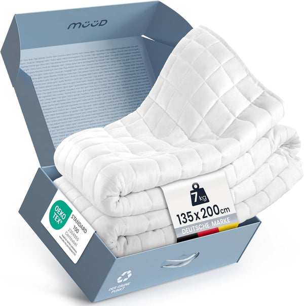 7Kg Therapiedecke I 135X200Cm I FÃ¼r Erholsamen Schlaf I Hochwertige Gewichtsdecke Aus Atmungsaktiver Baumwolle I Stressreduzierend & Therapeutisch - Inkl. Verpackungsbox Mit Tragegriff