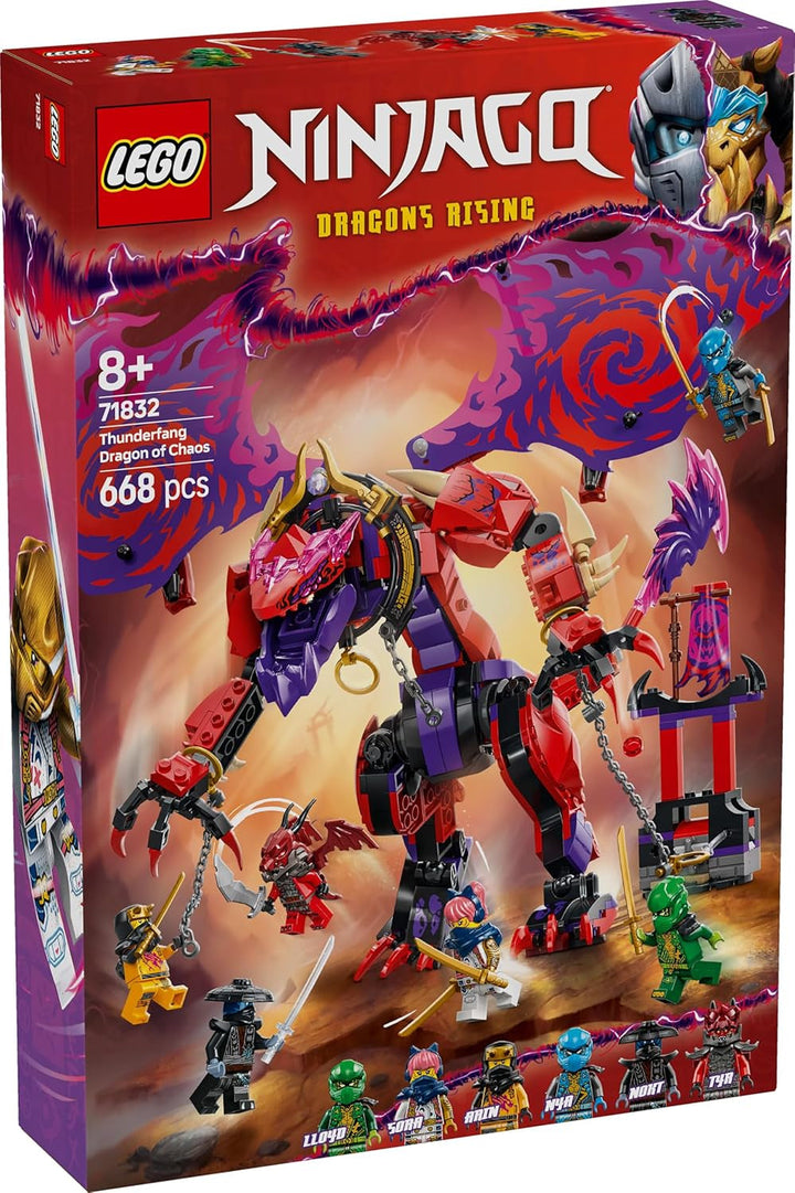 LEGO NINJAGO Chaos Dragon Thundertooth - Jucărie cu 6 minifigurine Ninja - Set de construcție pentru jocuri de rol pentru băieți și fete cu vârsta peste 8 ani - Cadouri pentru fanii serialului TV Rise of the Dragons 71832