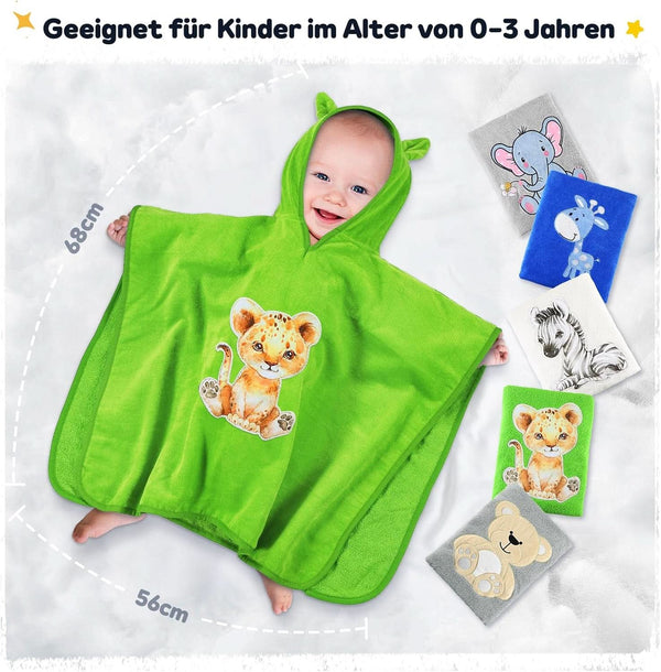 Kapuzenhandtuch Baby Handtuch Kapuze 100% Baumwolle Badeponcho Kinder- Oeko TEX - Babyhandtuch Mit Kapuze Weich & Super Saugfähig 0-3 Jahre-Löwe