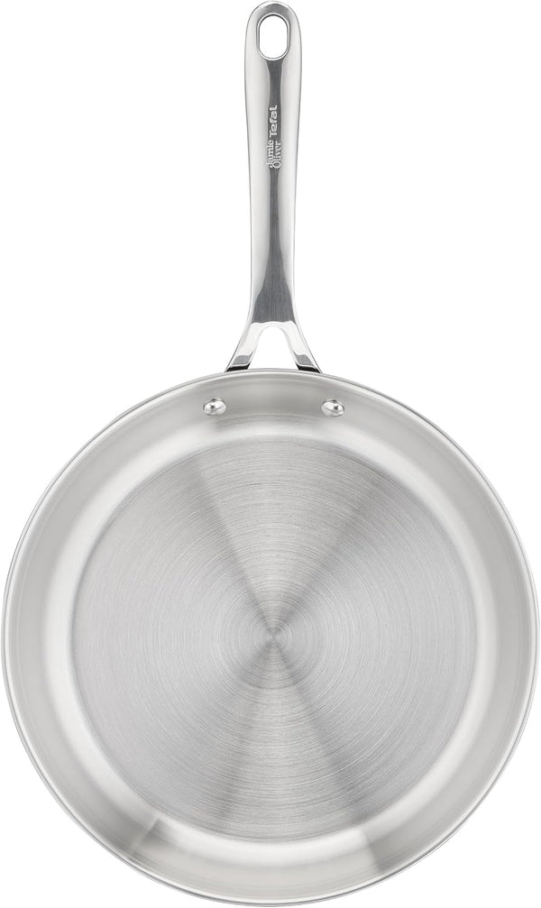 Jamie Oliver by Tefal Cook Smart Bratpfanne 28Cm, Unbeschichteter Edelstahl, Induktionsgeeignet, Thermo-Fusion Boden, Recycelbar, Genieteter Griff, Edelstahl, E3110655