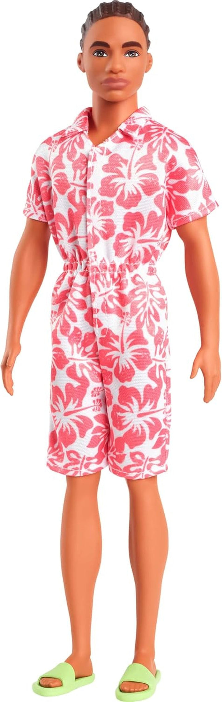 Barbie Fashionistas Ken Doll nr. 227 cu ținută care amintește de aspectul total al părului, păpușă de modă brunetă cu barbă scurtă și fizic subțire, 65th Anniversary Collectible Figure, HRH26