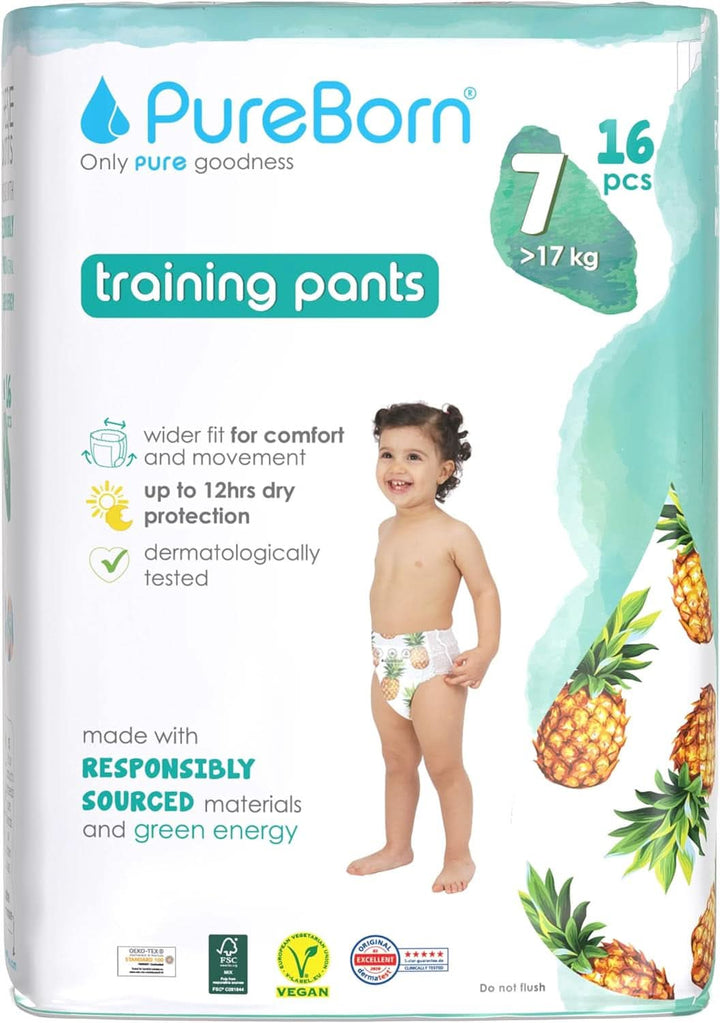 Pureborn Baby Premium Windeln Pants, Höschenwindeln, Größe 7 (17+ Kg), 16 Stück, Optimaler Schutz Für Tag Und Nacht, Dermatologisch Getestet, Ultraweich, Hautfreundlich