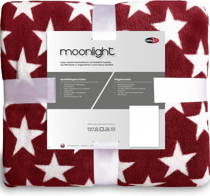 Celinatex Flauschige Kuscheldecke 150 X 200 Cm Bordeaux Decke Sofa Couch Wohndecke Weich Stars Mikrofaser Fleece Oeko-Tex Moonlight