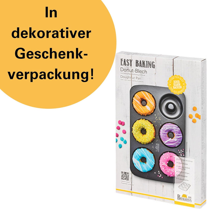 Birkmann, Easy Baking, Donutblech, Backform Für 6 Donuts, Mit Hochwertiger Antihaftbeschichtung, Ø 9 Cm, Mit Rezept, 881631