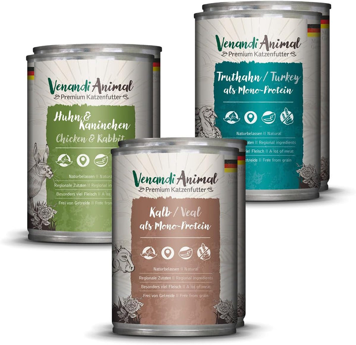 Venandi Animal - Hrană umedă premium pentru pisici - Horse as monoprotein 12-pack (12 X 125 G), fără cereale, monoproteină