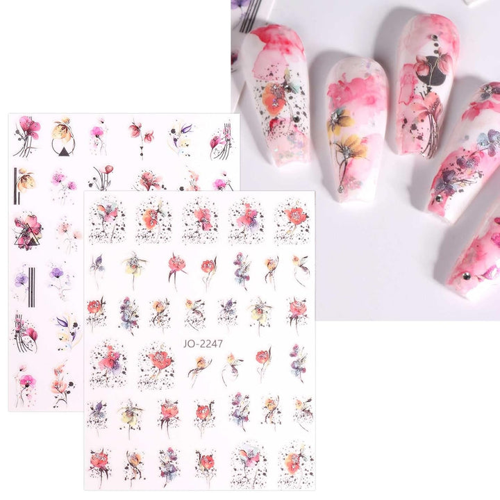 JMEOWIO Nagelsticker Frühling Blume 12 Blatt Nail Art Sticker Selbstklebend Nagelaufkleber Blätter Dekoration Nageldesign Zubehör