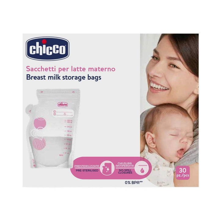 Chicco Milchbeutel Mit 30 Stück, Auslaufsicher, Mit Praktischem Auslauf, Aufbewahrung Von Muttermilch, 250 Ml