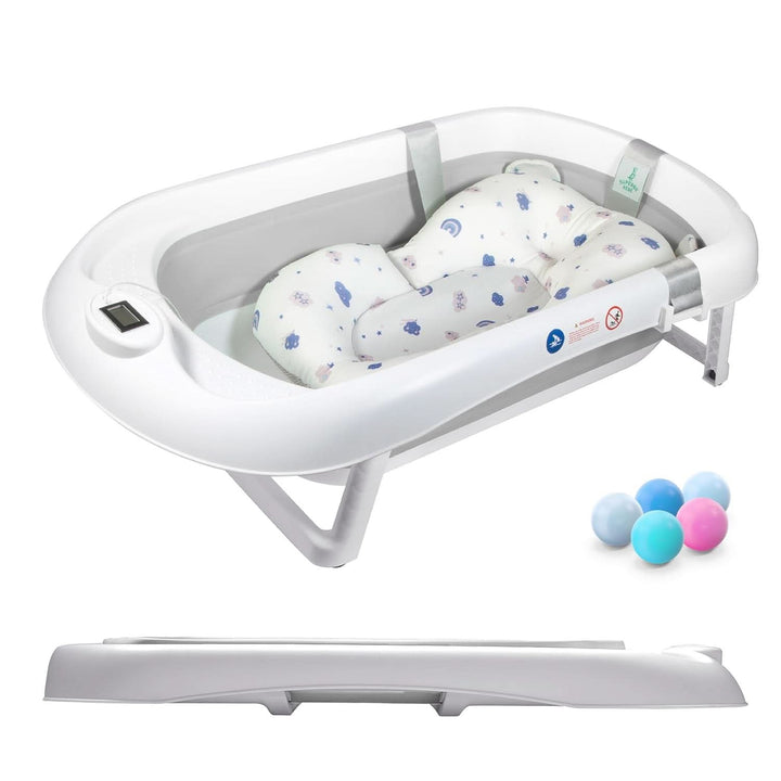 Faltbare Babybadewanne Mit Badekissen Und Integriertem Thermometer - Kinderbadewanne Mit Kostenlosem Badewannenhalter - Ideal Als Geburtsgeschenk Für Mädchen Oder Jungen - Von Geburt an Baby-Badewanne