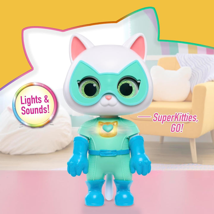 Just Play Disney Junior Superkitties, 20 Cm Big Cat Strong Transformable Bitsy, 9 piese, jucărie pentru copii de la 3 ani