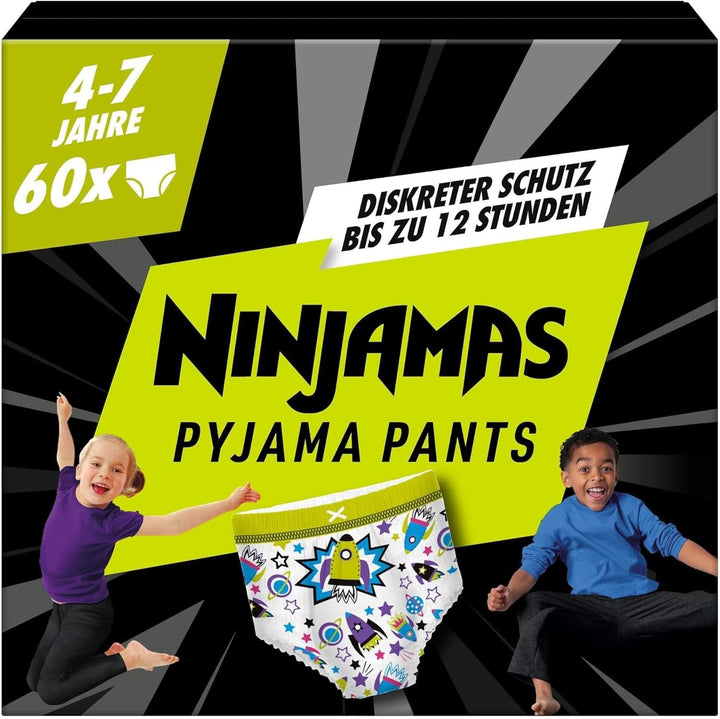 Pantaloni de pijama Ninjamas Hearts, 60 pantaloni de noapte absorbanți, 7 ani, 17Kg-30Kg