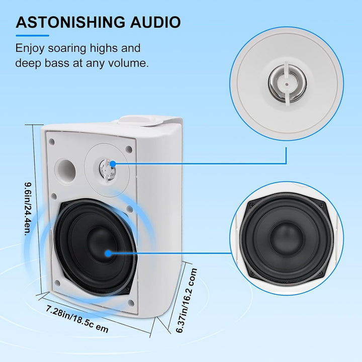 Herdio 5,25 Zoll 300 Watt Wasserdicht Außenlautsprecher Indoor Outdoor Patio Deck Lautsprecher Für Garten, Kompatibel Mit Bluetooth,Terrasse, Restaurant
