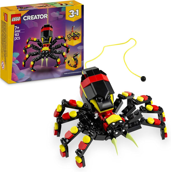 LEGO Creator 3In1 Animale sălbatice: Păianjen surpriză - jucărie de reconstruit într-o figură de scorpion sau șarpe - set de construcție cu 3 modele - cadou pentru băieți și fete de la 7 ani 31159