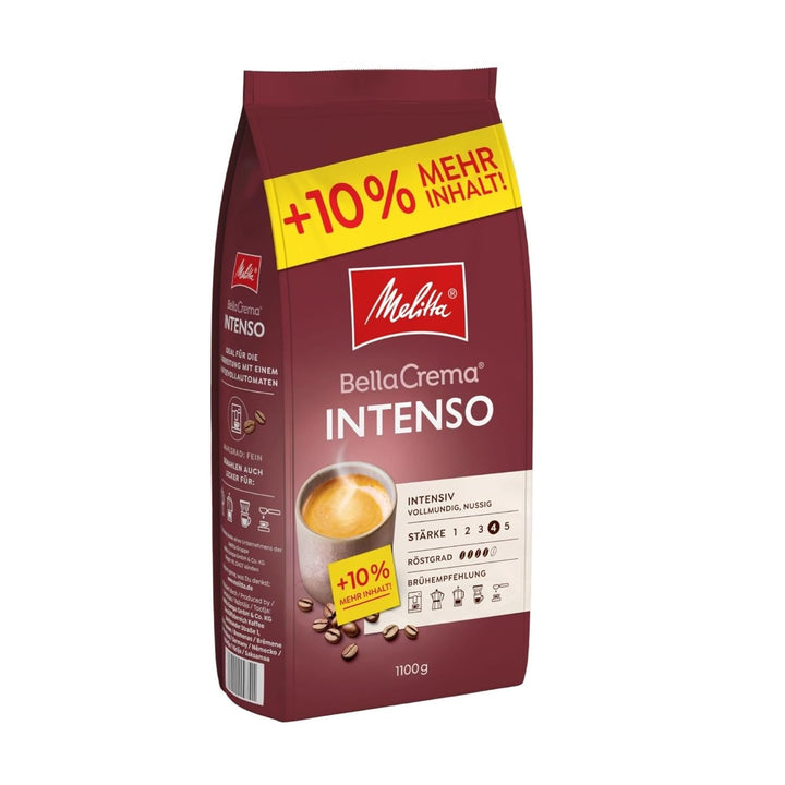 Melitta Bellacrema Decaf Ganze Kaffee-Bohnen Entkoffeiniert 1Kg, Ungemahlen, Kaffeebohnen Für Kaffee-Vollautomat, Koffeinfrei, Milde Röstung, Geröstet in Deutschland, Stärke 3