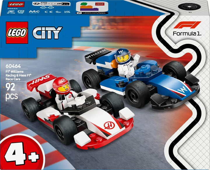 LEGO City F1 Williams Racing și Haas F1 Racing Cars - Jucărie Formula 1 cu mașini construibile și 2 minifigurine cu șofer de curse - Idei de cadouri mici pentru băieți și fete de la 4 ani 60464