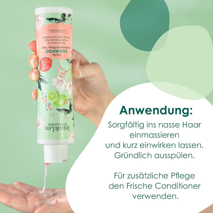 Jean & Len Frische Shampoo Grüner Tee & Limette, Für Normales Bis Schnell Fettendes Haar, Schützt Vor Feuchtigkeitsverlust, Ausgleichende Pflege, Ohne Parabene Und Silikone, Vegan, 300 Ml