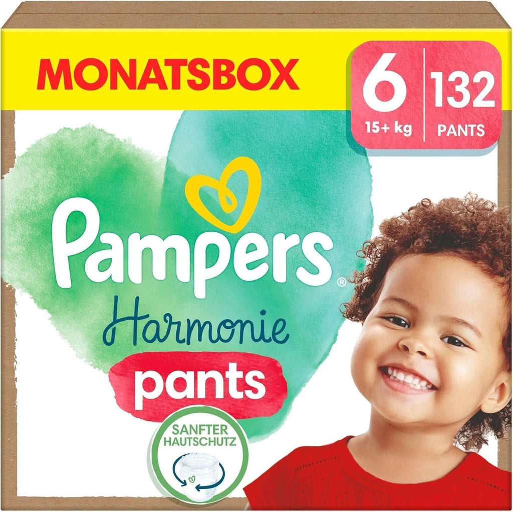 Pampers Harmonie Windeln Pants Baby, Größe 6 (15Kg+), Monatsbox, Sanfter Hautschutz Und Pflanzenbasierte Inhaltsstoffe, 132 Höschenwindeln