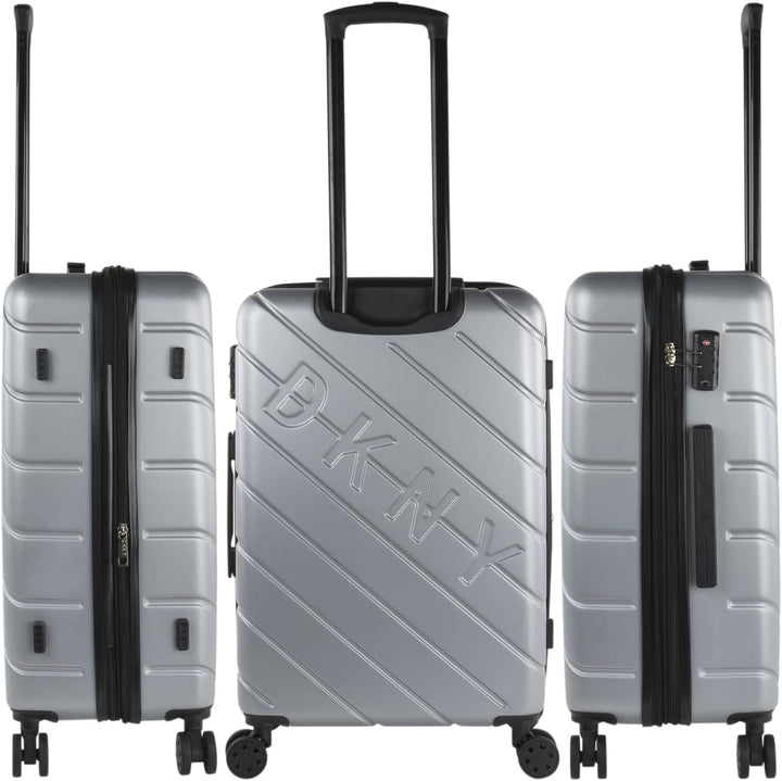DKNY - Valiză mare cu 4 roți valiză mare ușoară - Valiză de călătorie cu roți mare. Valiză de călătorie mare pentru avioane Valiză hard shell cu închidere certificată - Valiză troler mare, argintie Bagaje și echipament de călătorie Naty Shop