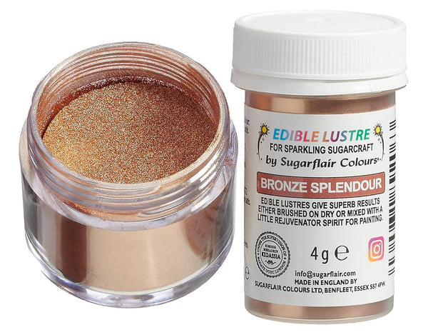 Sugarflair Colorant alimentar comestibil Bronze Splendour - Pudră lucioasă alimentară pentru prăjituri, brioșe, ciocolată, produse de patiserie, deserturi, înghețată, băuturi, cocktailuri și multe altele - 4g