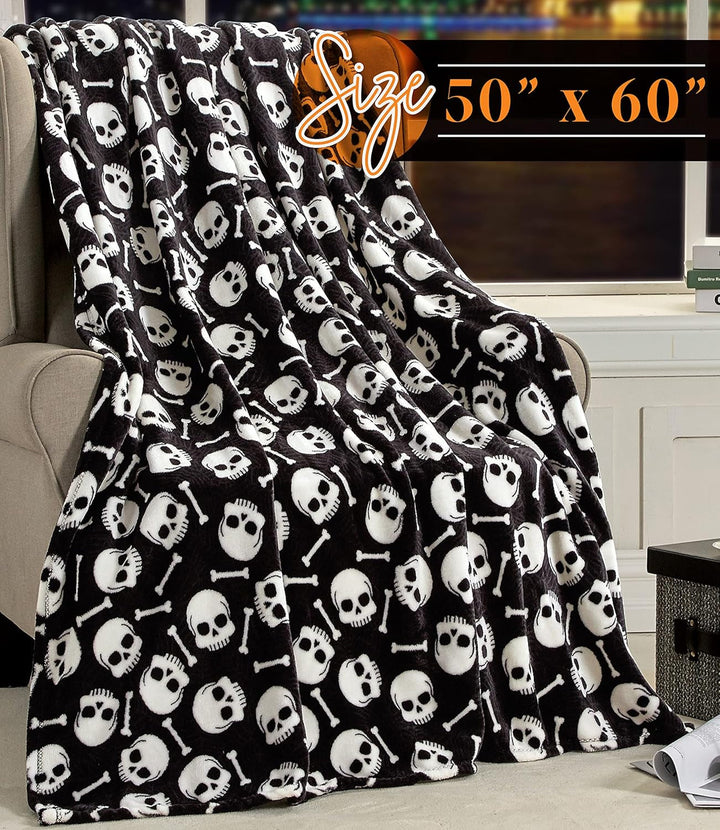 Elegant Comfort Leichte Ãœberwurfdecke Mit Halloween-Motiv, Weich, GemÃ¼tlich Und PlÃ¼schig, Perfekt Zum Entspannen in Dieser Gruseligen Jahreszeit, 127 X 152,4 Cm, Totenkopf Und Knochen