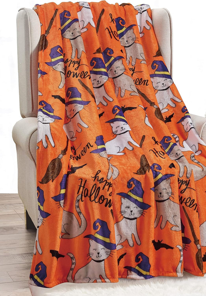 Elegant Comfort Leichte Ãœberwurfdecke Mit Halloween-Motiv, Weich, GemÃ¼tlich Und PlÃ¼schig, Perfekt Zum Entspannen in Dieser Gruseligen Jahreszeit, 127 X 152,4 Cm, Totenkopf Und Knochen