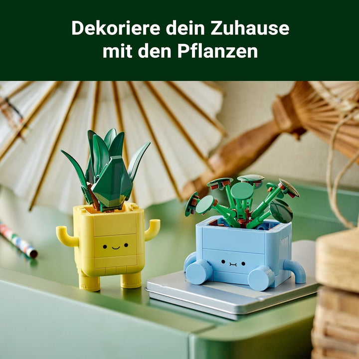 LEGO Botanicals Happy Plants - Set de bricolaj pentru copii cu 2 flori artificiale și 2 ghivece de flori colorate cu fețe de desene animate - Idee de cadou pentru fete de la 9 ani - 10349