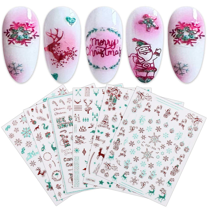 JMEOWIO Nagelsticker Weihnachten 9 Blatt Nail Art Sticker Selbstklebend Nagelaufkleber Schneeflocke Schneemann Festival Weißes Gold Dekoration Nageldesign Zubehör