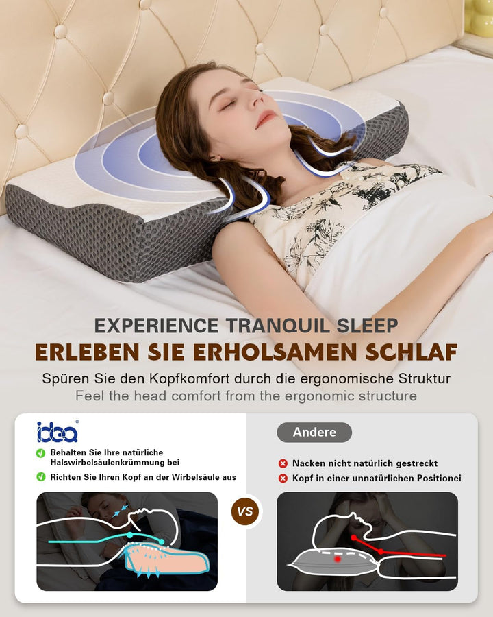 Pernă pentru dureri de gât, pernă ergonomică ortopedică pentru gât, pernă din spumă de memorie pentru părți, spate și abdomen, pernă anti-sforăit pentru bărbați femei (62 * 34.5 * 12/8CM)