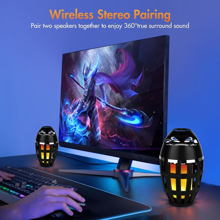 Wowlela Bluetooth Lautsprecher Mit Flammen Effekt, Tragbare Bluetooth-Lautsprecher Outdoor Kabellose Wasserdichter Bluetooth Lautsprecher Mit Licht, Für Terrasse, Garten, Geschenke Für Männer,Frauen