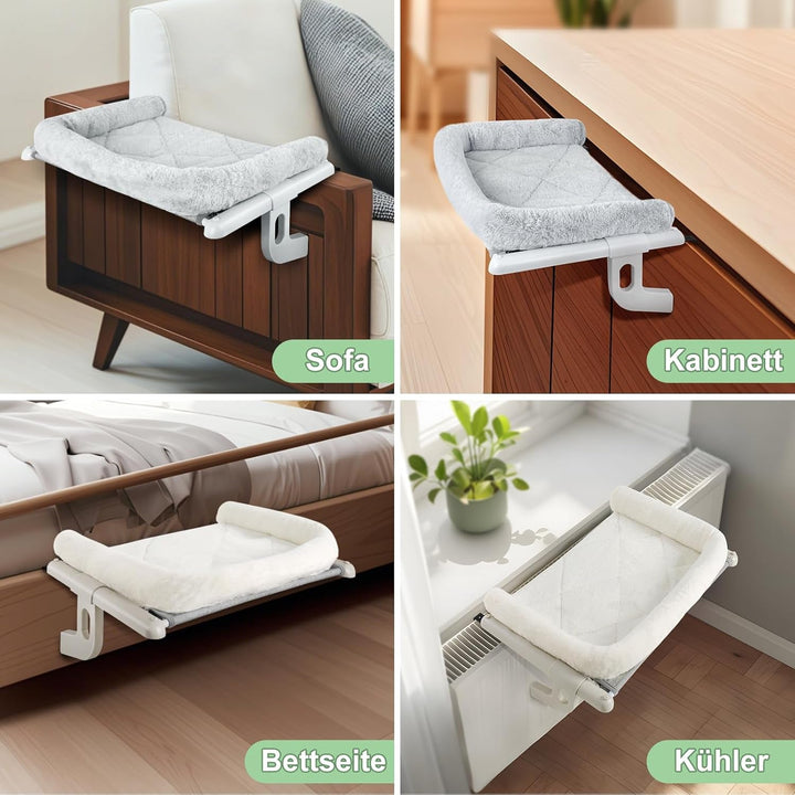 GUUSII HOME Șezlong încălzitor Pisici Șezlong pentru pisici Balcon Pat pentru pisici Pentru marginea patului Șezlong suspendat cu încălzire Pat suspendat Hamac Radiator Pisici Șezlong încălzitor Pisici 61,5 * 38cm Capacitate 18Kg (Alb, L)