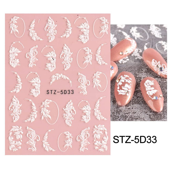 4 Blatt 3D Nagelsticker Frühling Blume Nagelaufkleber 5D Stereoskopisch Selbstklebend Nail Art Sticker Dekoration Nageldesign Zubehör