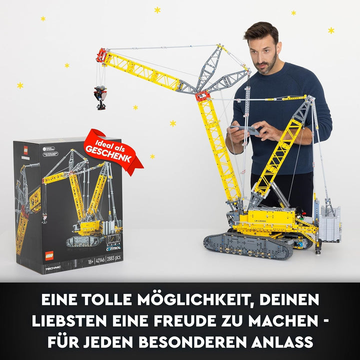 Set macara pe șenile LEGO Technic Liebherr LR 13000, construiește cel mai bun model de vehicul de construcții controlat de la distanță cu aplicația Control+, macara cu sistem de troliu și braț de ridicare, kit model mare pentru adulți 42146