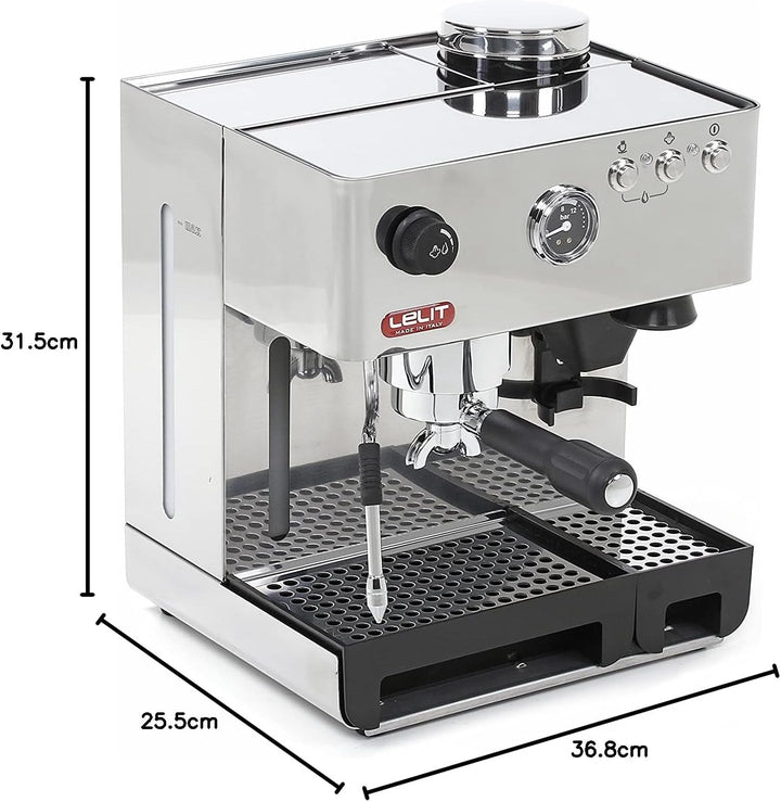 Espressor Lelit Anita - Cu spumator de lapte multidirecțional și râșniță - 2,7 litri - Argintiu