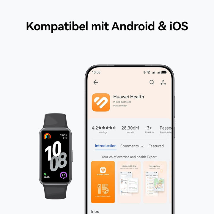 HUAWEI Band 10 Smartwatchï¼Œ Urmărire fitness cu suportKI, Analiză profesională a somnuluiï¼ŒMedia variabilității ritmului cardiac (HRV) în timpul somnului, Autonomie până la 14 zile, iOS & Androidï¼ŒBlack
