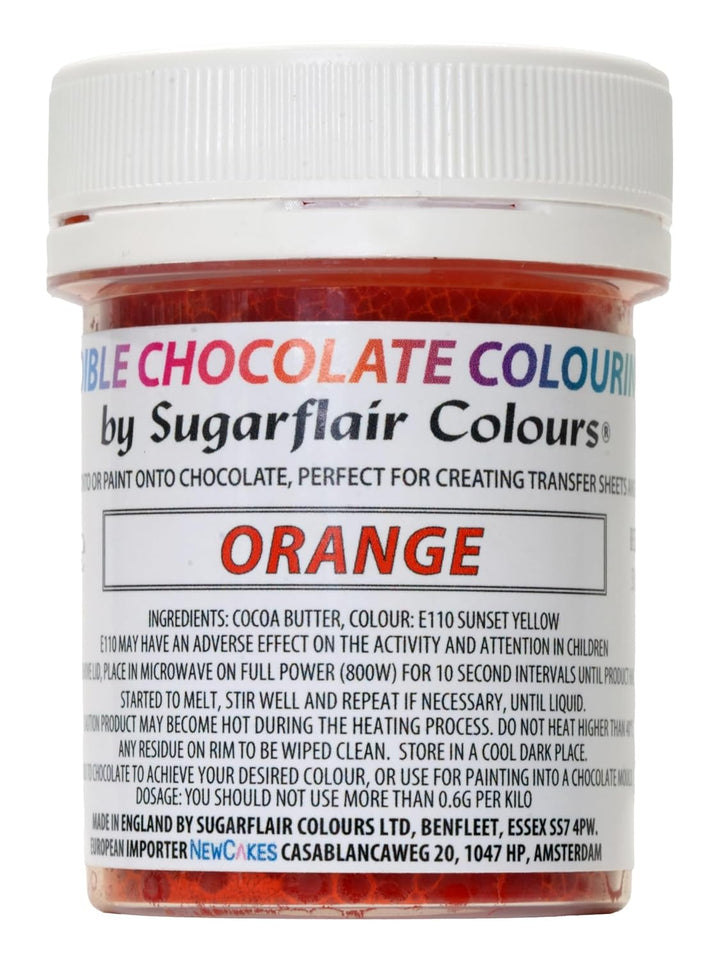 Sugarflair Orange Schokoladenfarbe - Farbige Kakaobutter Zum Färben Von Schokolade Oder Zum Direkten Malen Auf Schokolade, Transferblätter Oder Formen - 35G