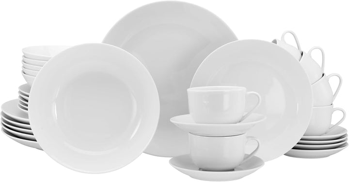 Creatable, 20341, Serie Luna Weiss, 18-Teiliges Geschirrset Für 6 Personen, Teller Set Aus Porzellan, Spülmaschinen- Und Mikrowellengeeignet, Qualitätsproduktion