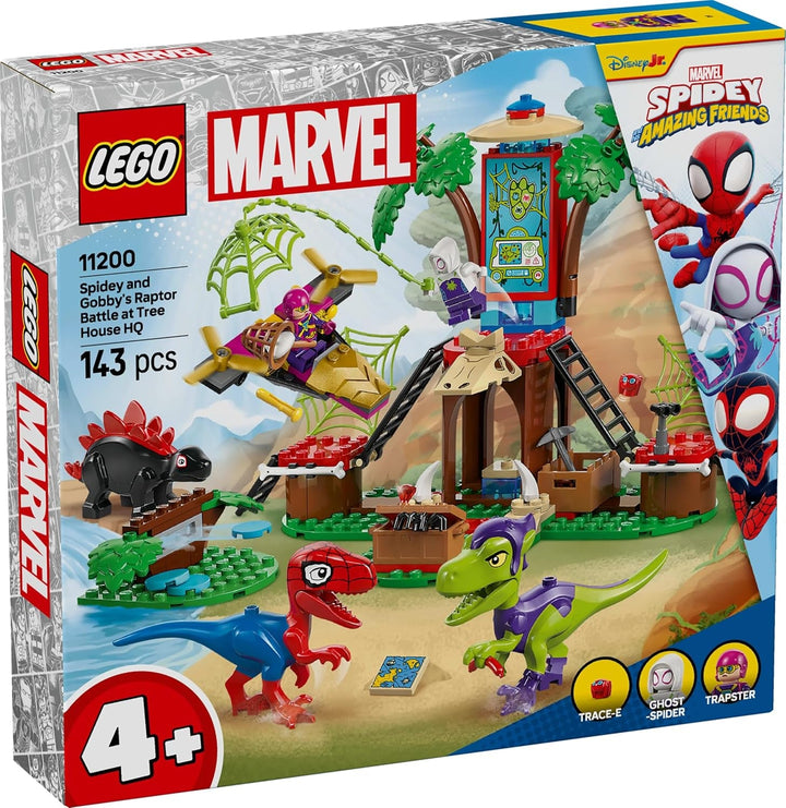 LEGO Marvel Showdown at the Treehouse: Spidey-Rex Vs. Gobby-Raptor, Set de construit și jucat cu dinozauri, cadou cu dinozauri de jucărie pentru băieți și fete cu vârsta peste 4 ani, Spidey și super prietenii săi 11200