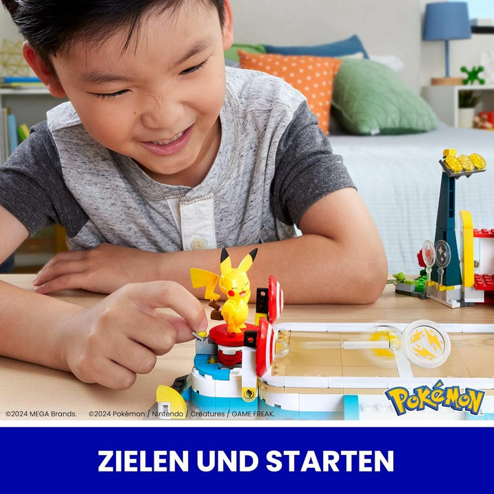 MEGA Pokémon Action Figure Building Toy, Arena de antrenament cu 1101 piese, joc de lupte și 5 figuri mobile pentru copii, HWR82