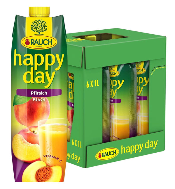 Rauch Happy Day Peach | Din fructe coapte la soare | 6 x 1 litru, Tetra Prisma