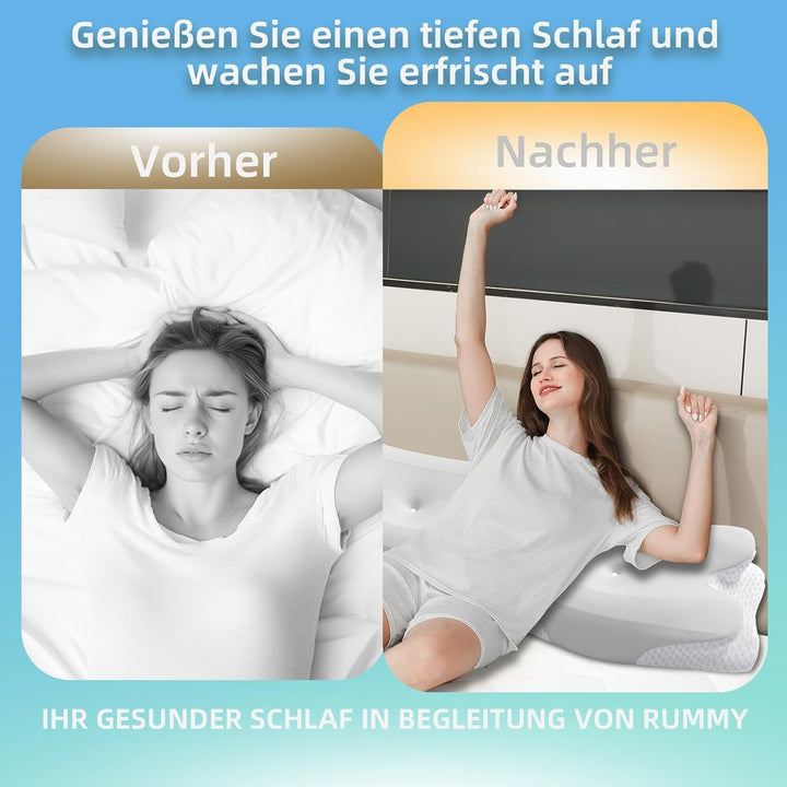 RUMMY Pernă ergonomică de susținere a gâtului din spumă cu memorie, cu husă detașabilă, lavabilă, pentru cei care dorm lateral și pe burtă (gri)