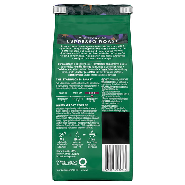 STARBUCKS Espresso Roast, Dunkle Röstung, Ganze Kaffeebohnen 200G (6Er Pack)