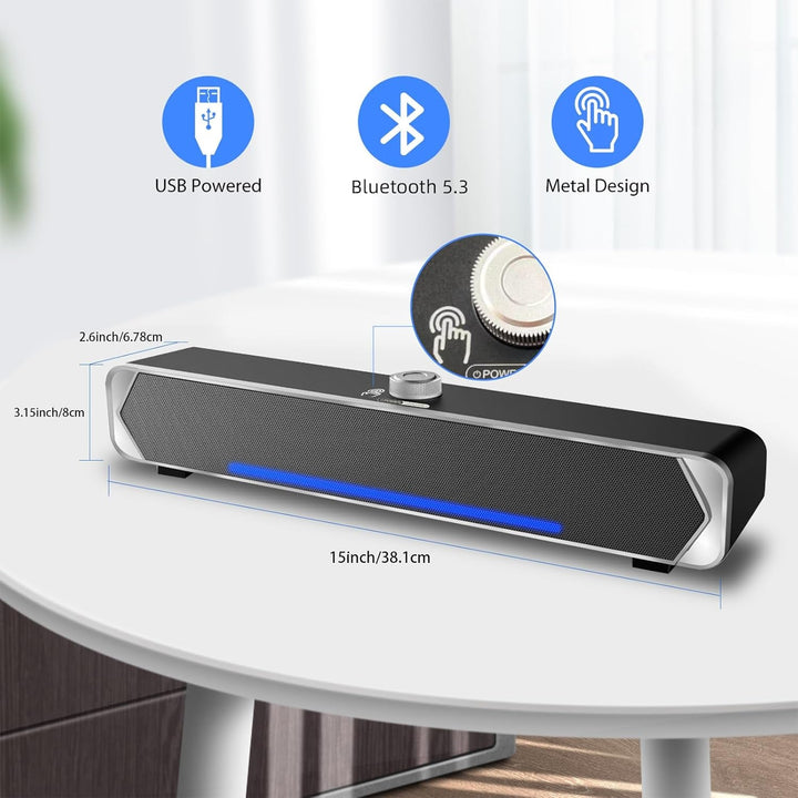 HEANTTV Computerlautsprecher Für Desktop-Monitore, Bluetooth-Lautsprecher Für PC, Soundbar Bluetooth 5.3 Mit Kabel Und Usb-Stromversorgung, Soundbar Für PC, Laptops, Smartphones