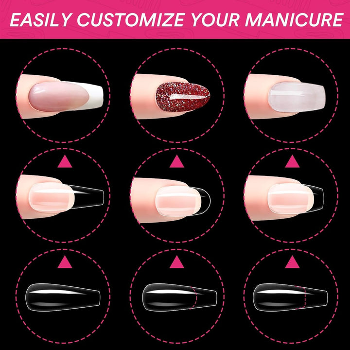 Alyvisun Tips Unghii Balet, 500 Bucăți Tips Unghii Acrilice Cu Acoperire Completă cu 240 Bucăți Set de Autocolante pentru Unghii, 10 Dimensiuni Tips Transparent pentru Unghii cu Gel Tips Unghii cu Gel Moale Tips Unghii Balerina