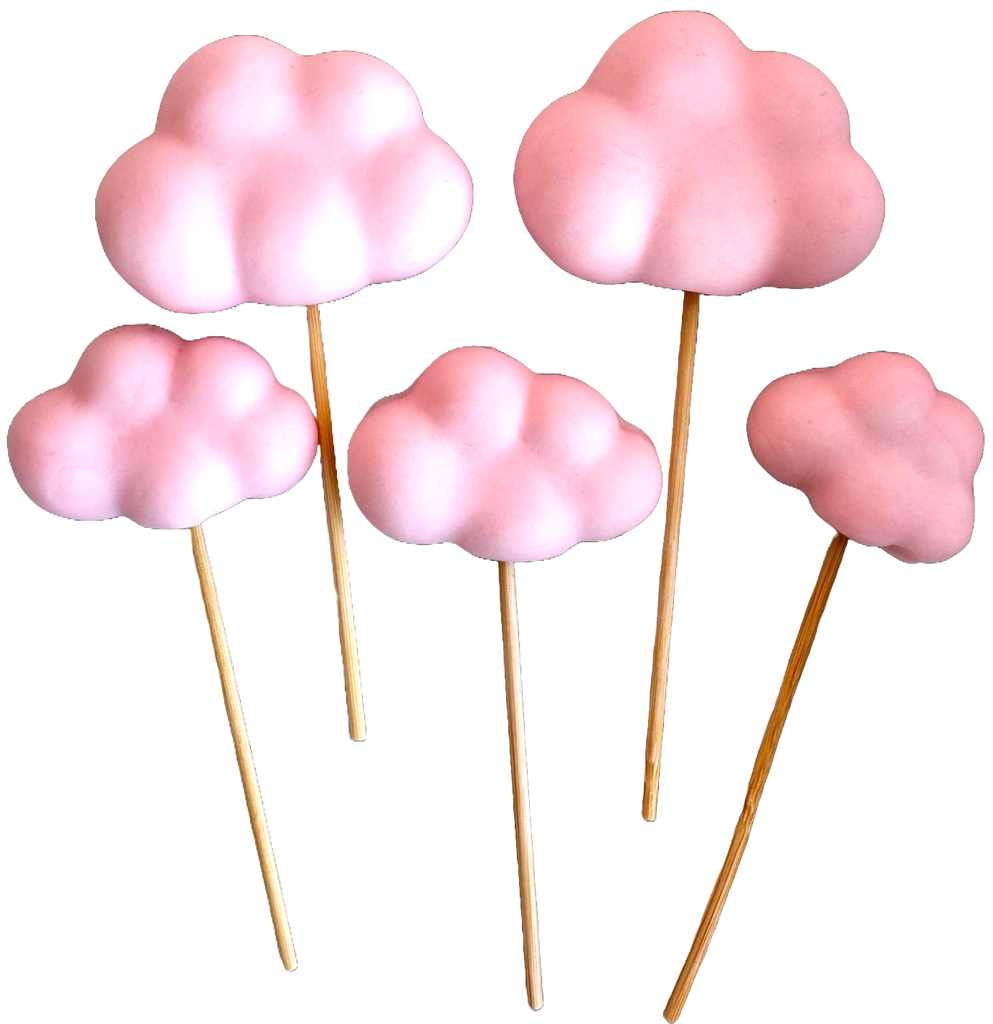 Lot de 5 décorations comestibles en sucre, Nuages, rose clair