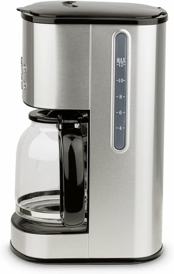 Cafetieră cu filtru din oțel inoxidabil H.Koenig 1,5L (12 cești) MG30, 1000W Carafă din sticlă gradată, Sistem anti-picurare, Menține cald, Afișaj Ldc, Oprire automată, Suport filtru detașabil, lavabil